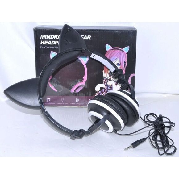 Cat Ear Headphones Led Light Up 2 Modes Blue Girls - Wired Tested - Picture 4 of 6